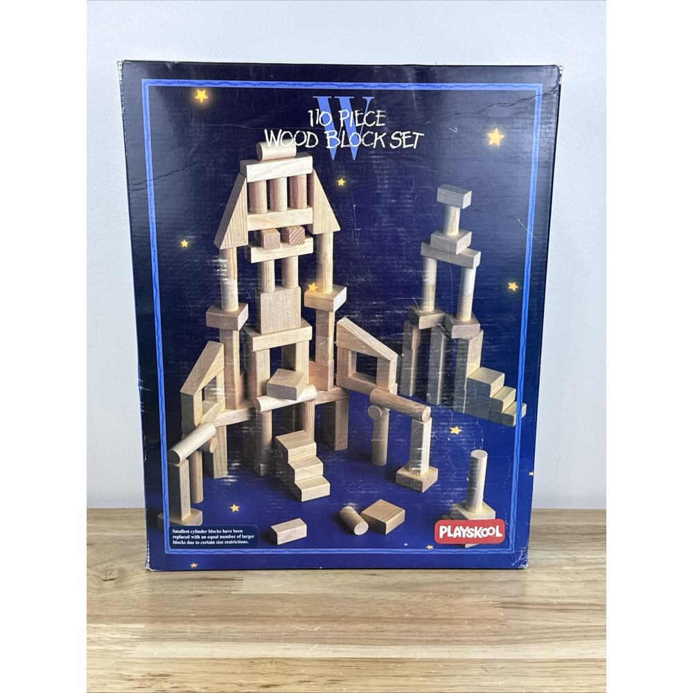 1993 Playskool 110 Piece Natural Wood Block Set Complete NOS Sealed